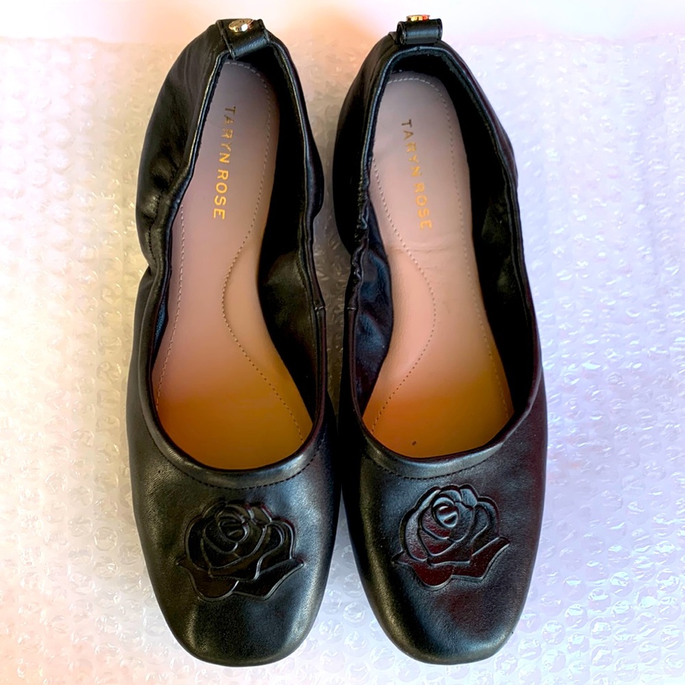 Taryn Rose Black Rose Embellished Flats